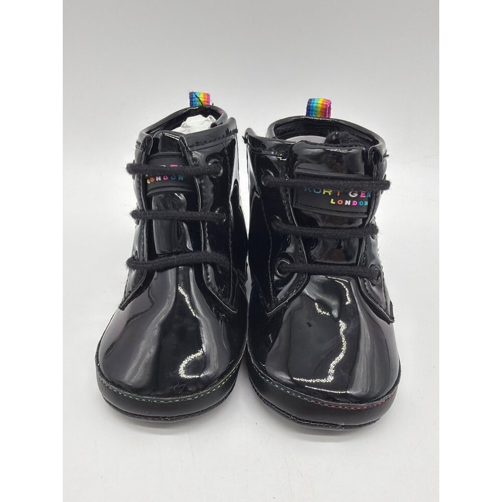 Kurt Geiger London Infant Black Patent Leather Boots Size 3 With Rainbow Pull Ta